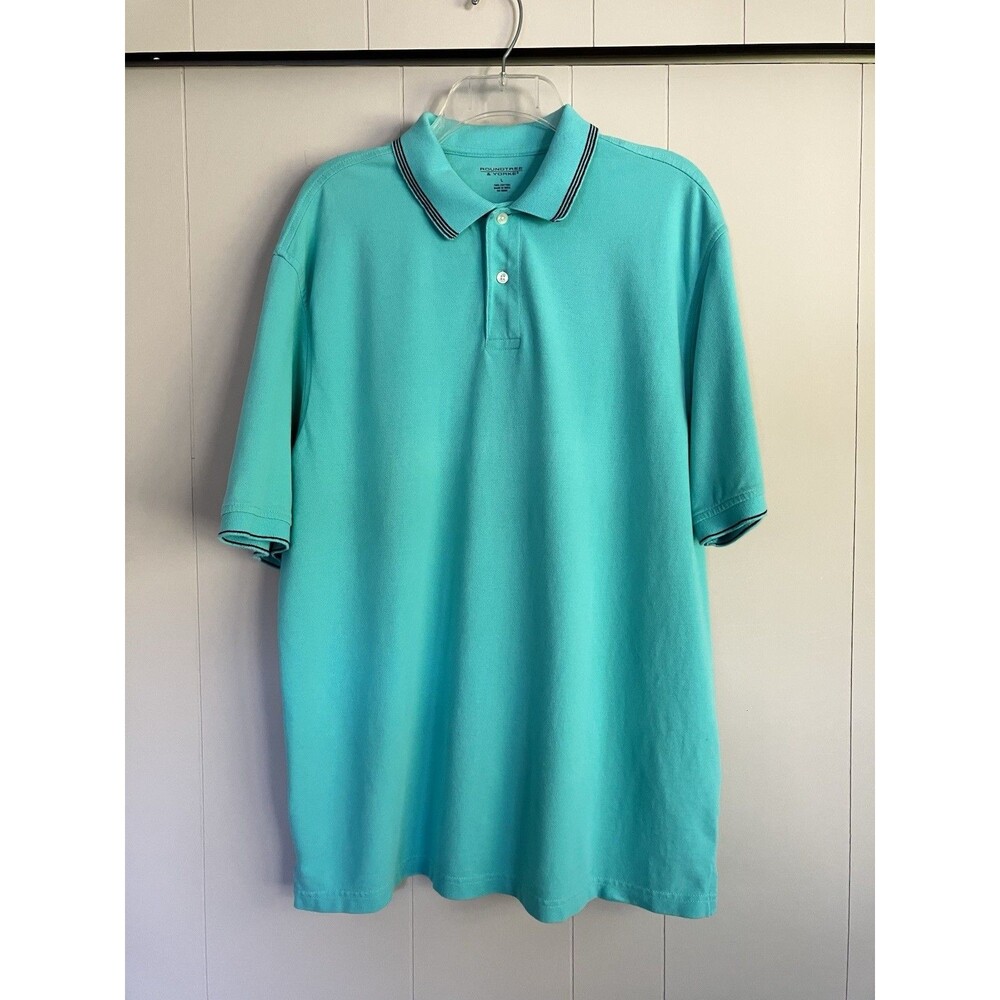 Roundtree & Yorke Men’s Large Polo Shirt Aqua Turquoise 100% Cotton Pique EUC